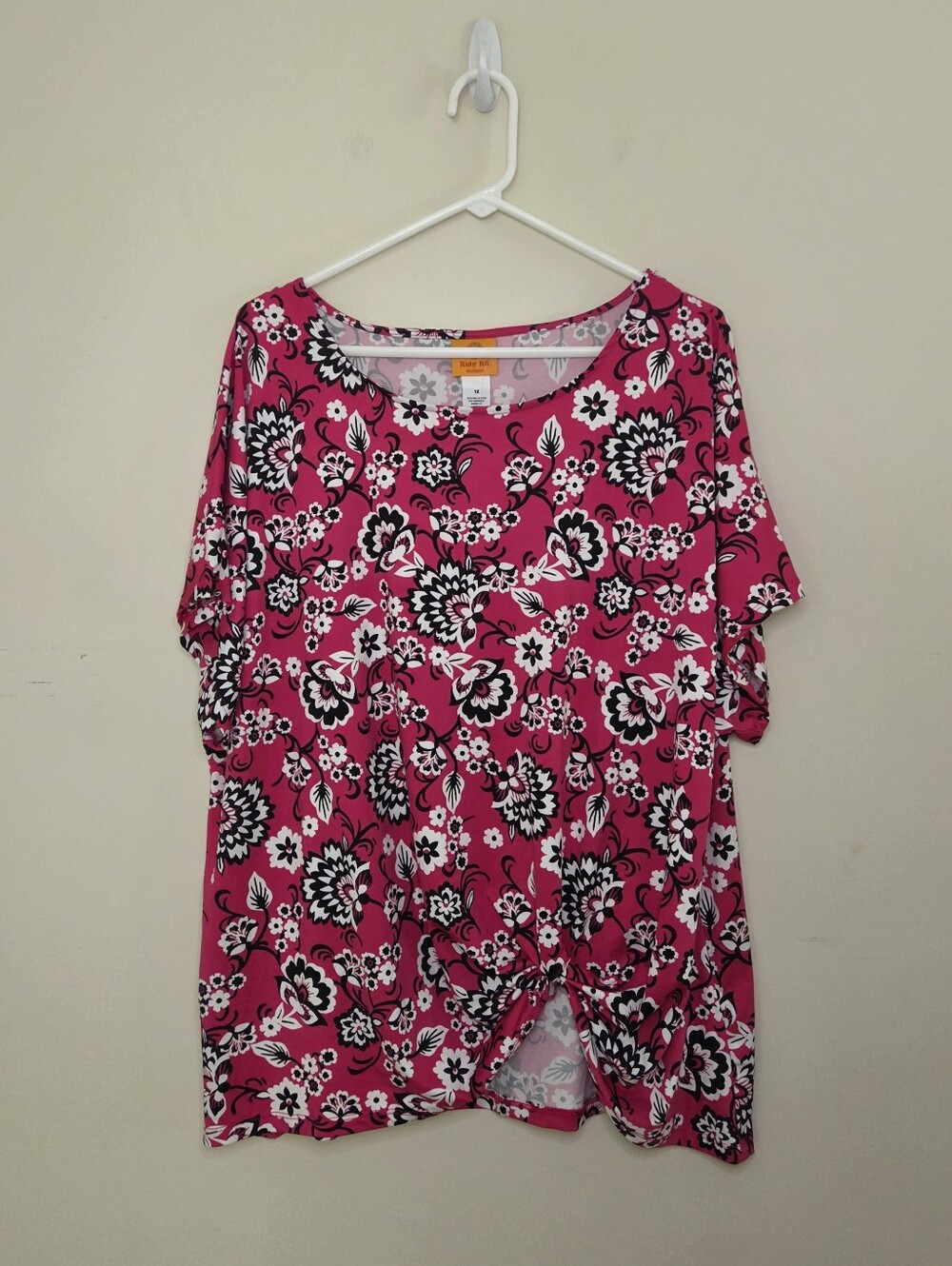 Women's Ruby Rd Pink Floral Print Short Sleeve Top Sz 1X